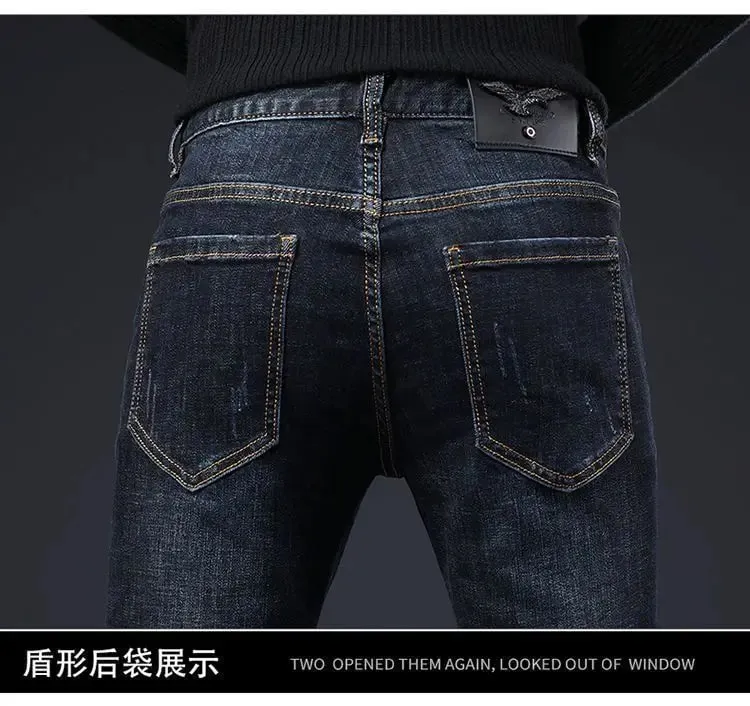 High-end Men's Jeans Summer New Embroidery Printed Slim-fit Elastic Small Feet Trousers Punk Clothing Luxury Brand Men Jeans