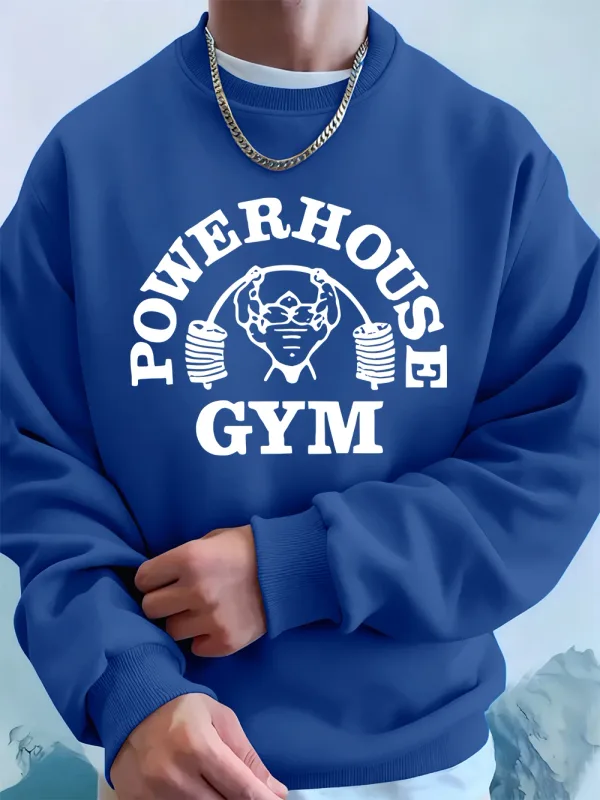 Powerhouse Gym Letter Printing Men Sweatshirts Winter Fleece Warm Hoodie Korean Loose Crewneck Pullovers Hip Hop Male Clothes