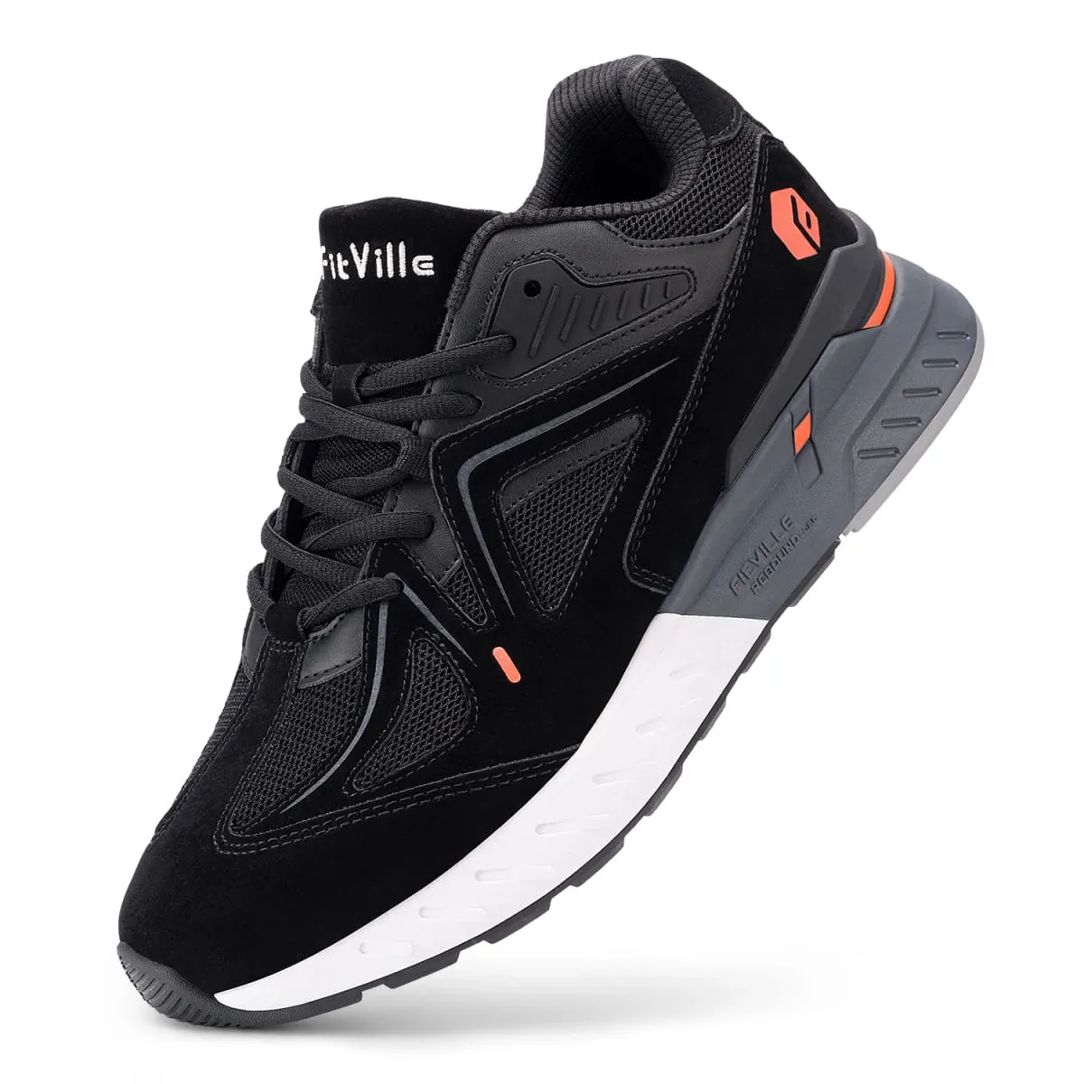 FitVille Men's Walking Shoes Extra Wide Lightweight Sneakers para sa Flat Feet Arch Fit Heel Pain Relief Non-Slip Running Shoes