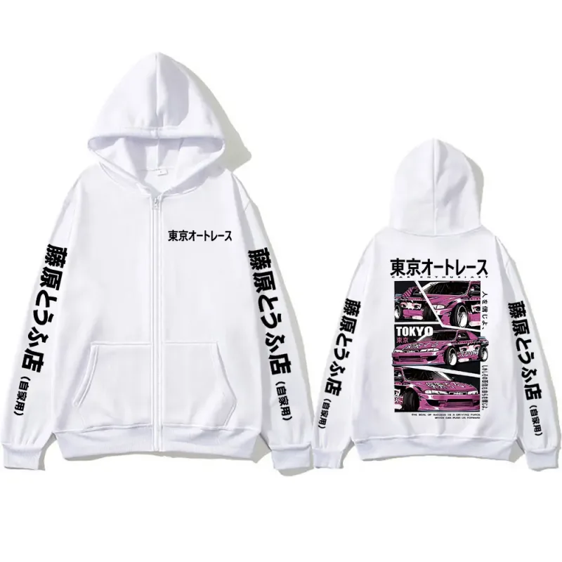 Anime Tokyo Initial D Drift AE86 Takumi Fujiwara JDM Car Zipper Hoodies Men Women Fashion Casual Zip Up Sweatshirts Jackets Coat