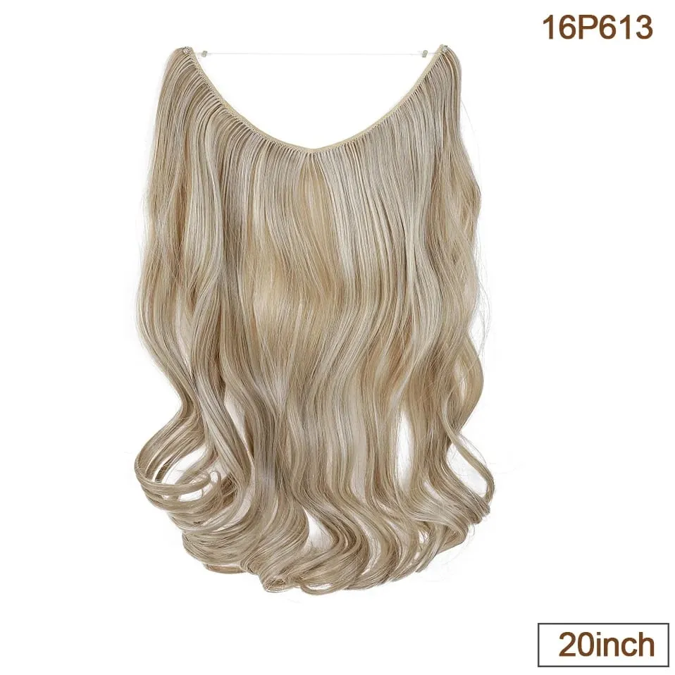 Synthetic Invisible Wire Hair Extensions Transparent Wire AdjustableLong Wavy Curly Secret Hairpiece 20 Inch for Women
