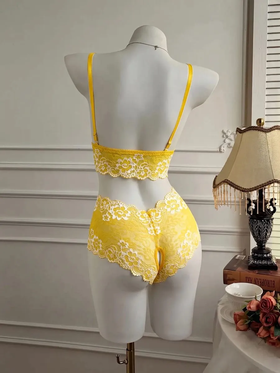 Sexy Lingerie Set Women Lace Bra Panty See Through Floral Embroidery Bralette Transparent Erotic Underwear Bow Intimates