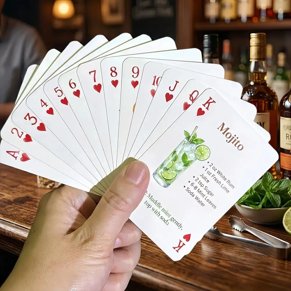 54-Card Deck of Original Cocktail Recipes Bartender's Guide Party Playing Cards Home Bar Decor Drinking Game with Storage Box