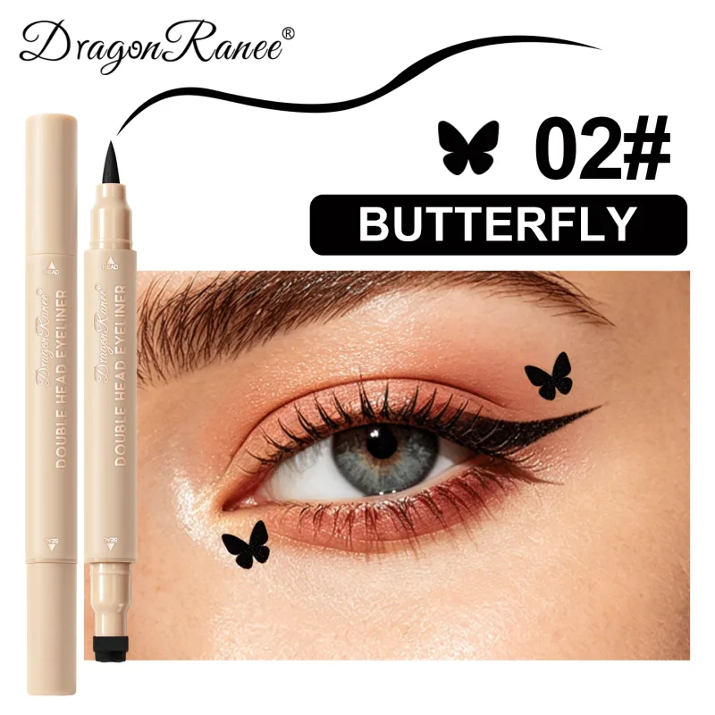 Double Head Stamp Liquid Eyeliner Smudge-Proof Quick Drying Waterproof 2 in1 Colorful Love Star Butterfly Eye Line Pencil Makeup