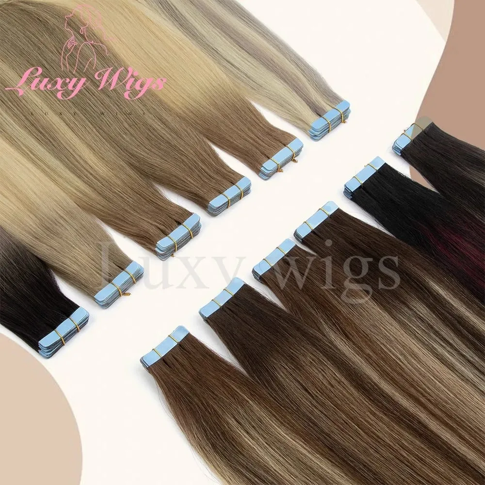 Highlights Blonde Tape in Hair Extensions Human Hair Straight Black Blonde Seamless PU Skin Weft Tape In Hair Extensions 20PCS
