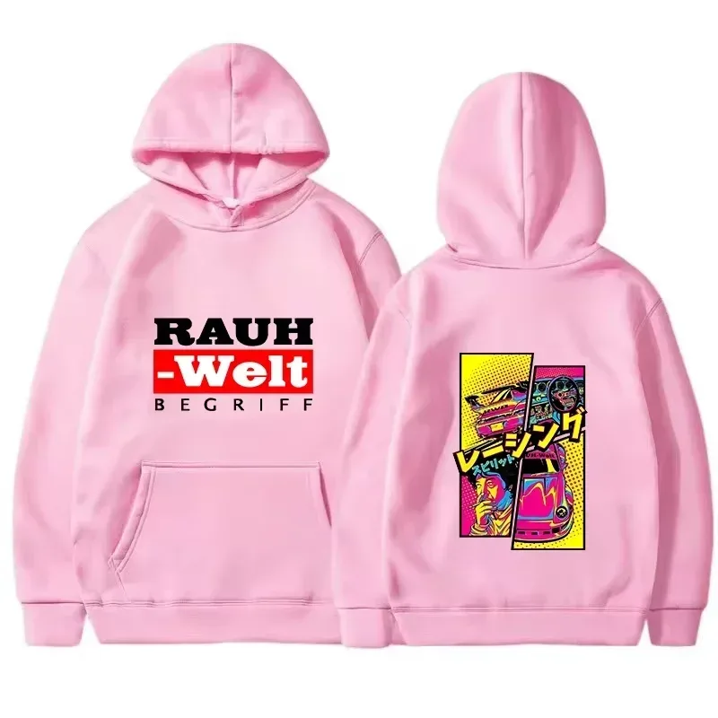 Rauh Welt Hoodie Car Widebody Tuning JDM Racing Pop Art Comic Aesthetic Black Oversized Casual Sweatshirt Long Sleeve
