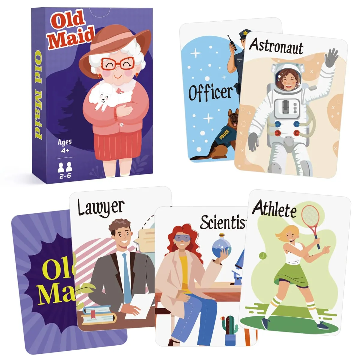 4 in 1 Kids Card Games: Go Fish Old Maid Memory Match Slap Jack; Birthday Gifts for Boys and Girls Ages 4+; Educational Game