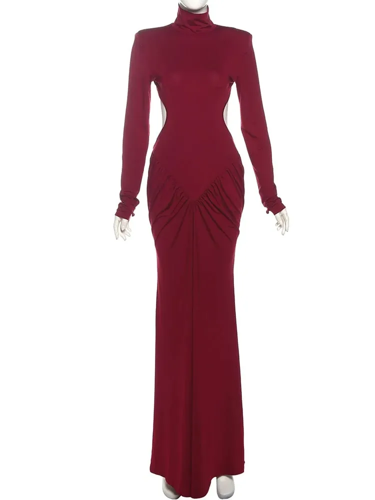 Cutenew High Street Kvinder Maxikjole Klassisk Sexet Rygløs Lige Skulder Fuldærmet Ruched Bodycon Mujer Aften Vestidos