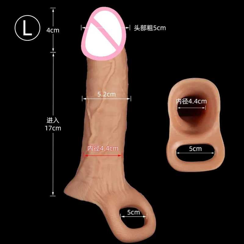 Penis Training Realistic Dual Density Silicone Penis Sleeve Cock Ring Extender Male Sex Toy Dildo Cock Sleeve for Erection