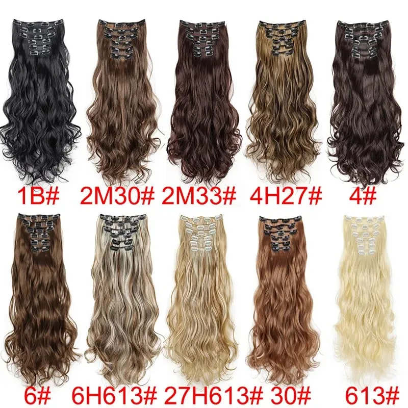 22Inch Synthetic 6pcs/set Long Curly Hair Extension Thick Soft Hairpiece for Short Hairline Coverage for Women Daily Use