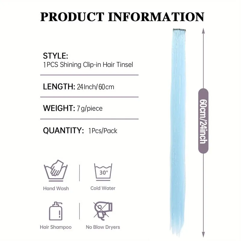 BB Clip in Synthetic Hair Extensions with Laser Silver Threads Colorful Shiny Hair Pieces for Party Daily Use No Damage
