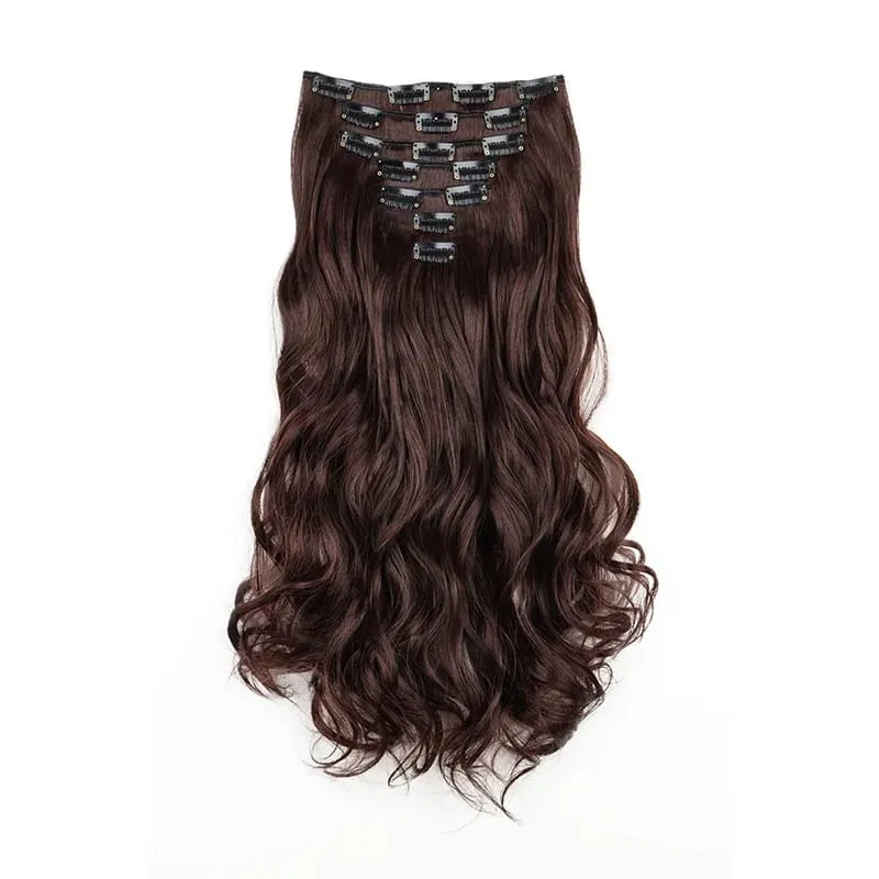 Synthetic 24Inch 7pcs/set Long Curly Clip In Hair Extensions Heat Resistant Fluffy Hairpiece for Women Daily Party Use