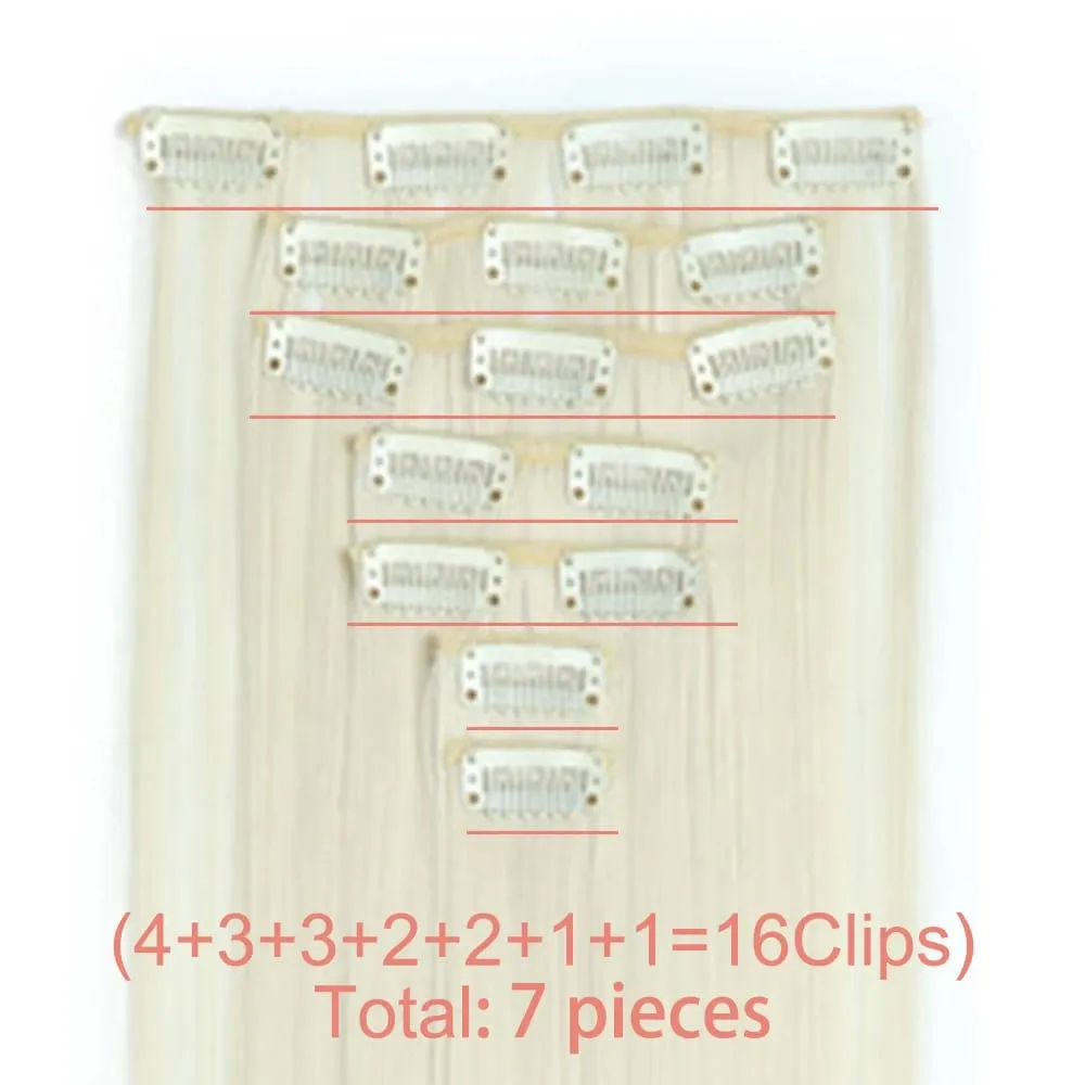Extensions capillaires synthétiques longues et lisses à 16 clips, postiches blondes naturelles résistantes à la chaleur, 7 pièces/ensemble, pour femmes