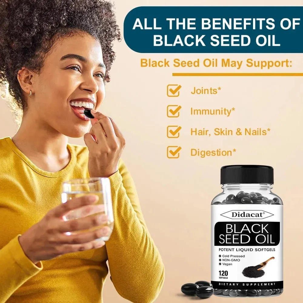 Vegan Black Seed Oil Capsules - Supports Immune Joint Digestive Hair Skin Health - Non-GMO Gluten Free Supplement