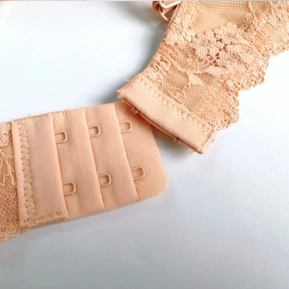 Women Honey Bloom Floral Lace Lingerie Set Underwire Deep V Bra & Panty 2‑Pcs Delicate Front Button Intimate Underwear