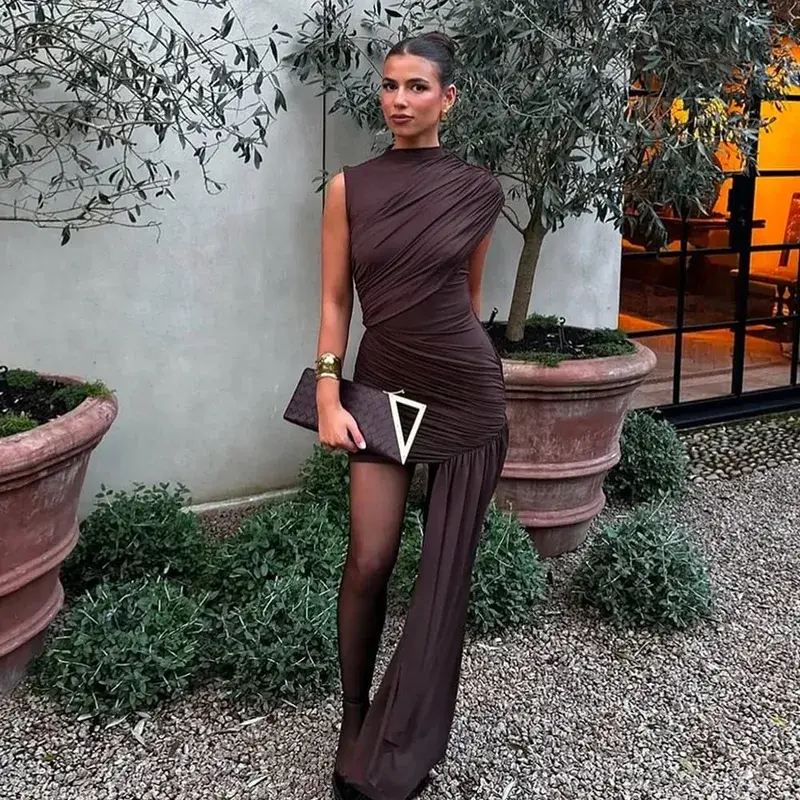 Women Fashion Irregular Pleated Tassels Mini Dress Elegant Chic Hem Dress Slim High Waist Vestido 2025streeet Party Club Dresses