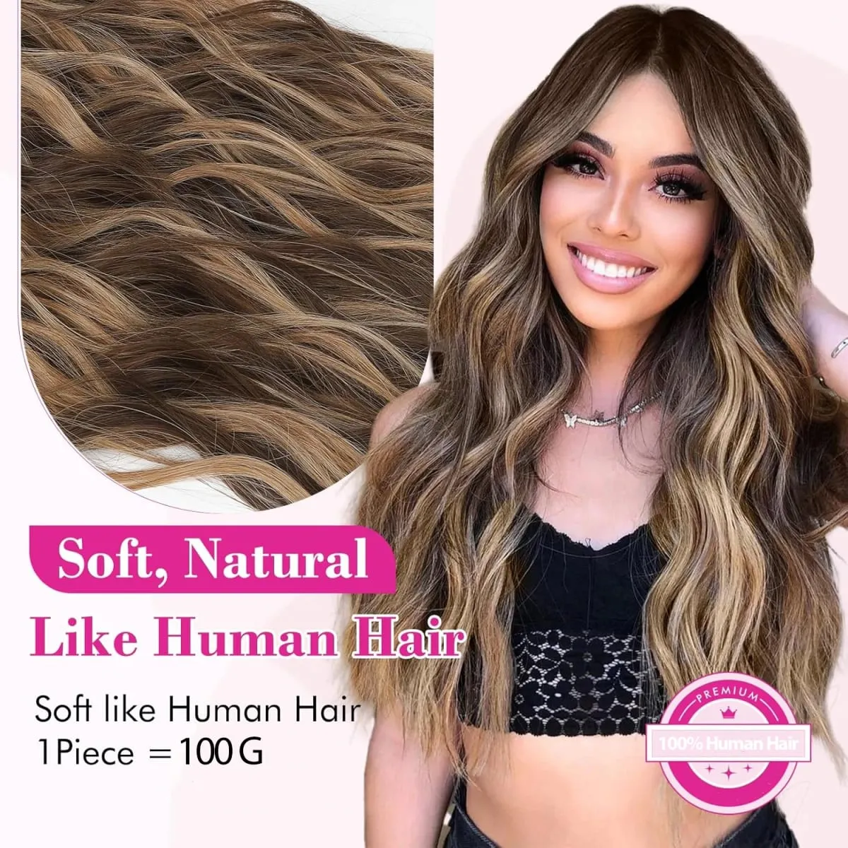 Highlight #4/27 Body Wave One Piece Clip In Hair Extensions Brazilian Hair Ombre 3/4 Full Head 5 Clip In Human Hair Extensions