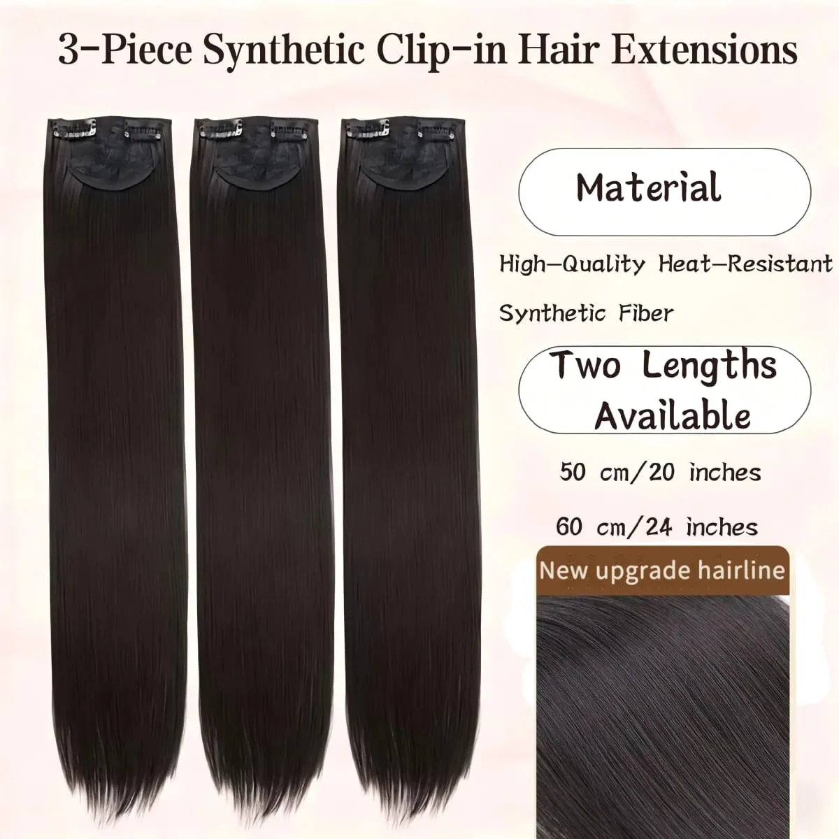 3Pcs Long Straight Synthetic Clip In Hair Extensions Invisible Seamless Natural Hairpiece Lightweight Secure BB Clips For Women