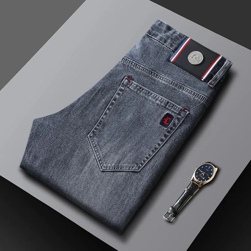 Men's Slim Fit Straight Leg Jeans European Style Versatile Business Casual Stretchy Long Pants