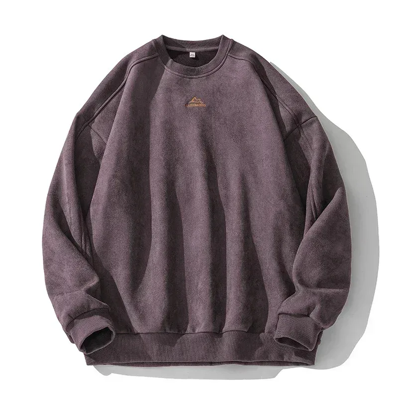 Merk Suede Sweatshirts Voor Mannen 2026 Nieuwe Herfst Winter Kleding Baggy Vintage Truien Koppels O Hals Oversize Blouse