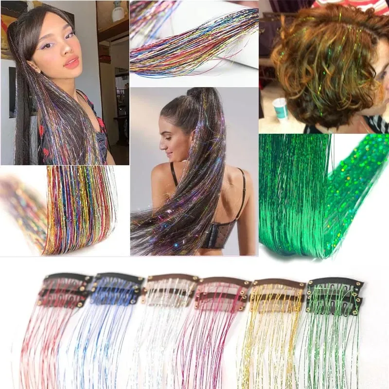 20 Inch Synthetic Hair Extensions -12 Piece Set of Colorful Glitter Hair Accessories Suitable for Girls' Party Birthday Gifts
