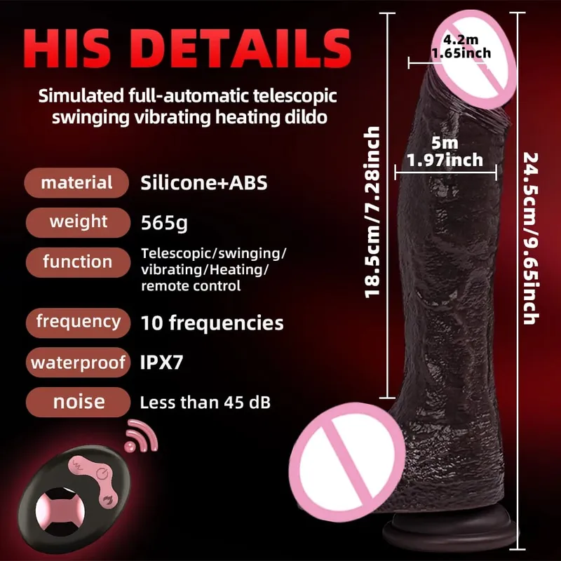 Thrusting Dildo Black Dick Elescopic Vibrating Dildo Vibrator Heating Sex Toy G-Spot Anal Stimulation Vibrating For Women — image 5