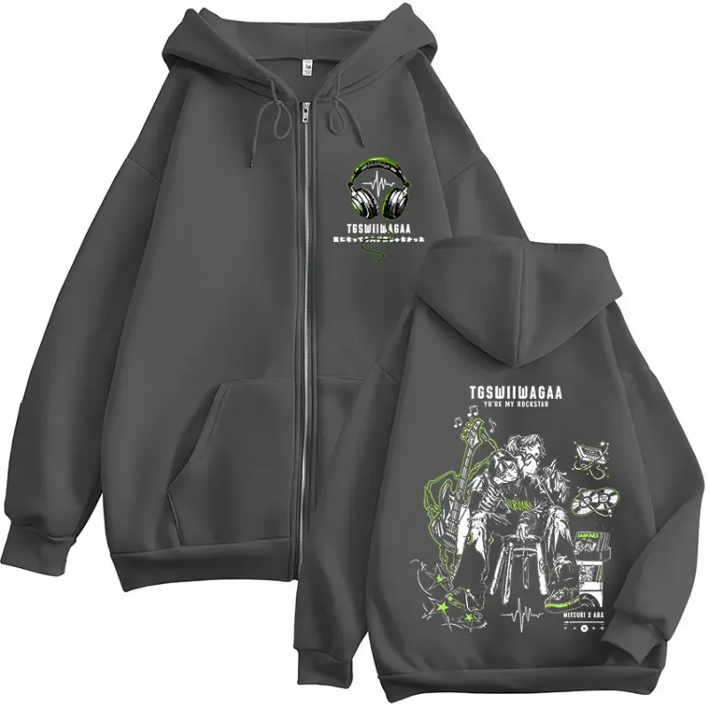 Anime The Guy She Was Interested in Wasn't A Guy At All Zipper Hoodies Men Women Fashion Casual Zip Up Hooded Sweatshirts Jacket