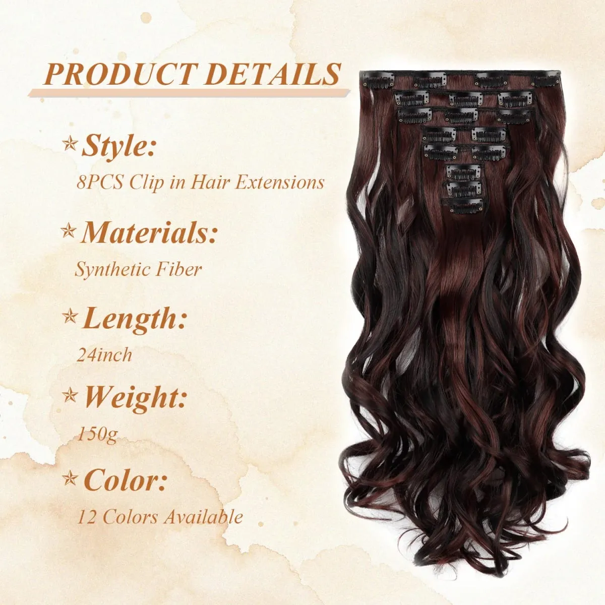 Clip In Hair Extension Curly 24 Inch 8 Pieces Hair Extensions for Women Daily Wear Work & Casual Styling Synthetic Hair Pieces
