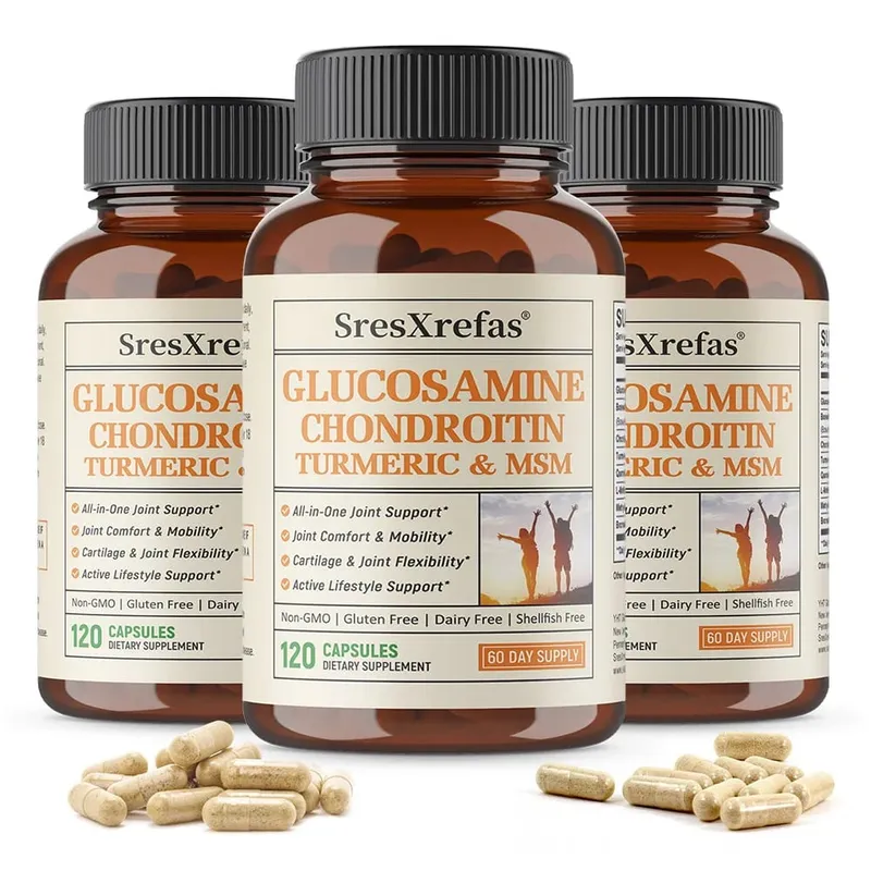 Glucosamin-Chondroitin-MSM-Kurkuma-Kapseln unterstützen Hüften, Knie, Gelenke, Knochen, Knorpel, Gesundheit und Mobilität, Flexibilität