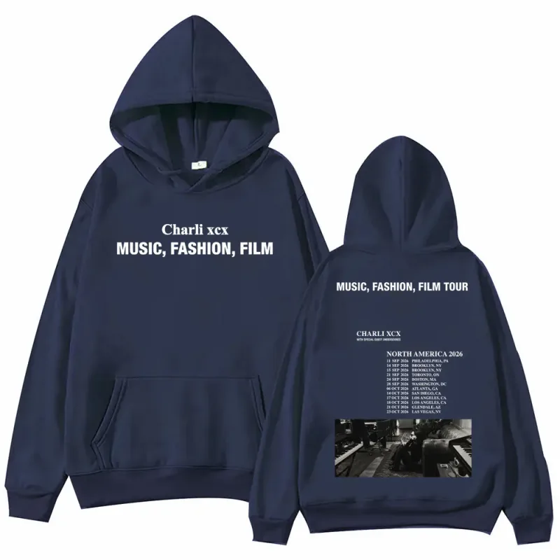 Singer Charli Xcx Music Fashion Film Tour 2026 Hoodies Men Women Rock Punk Sweatshirts High Quality Fleece Oversized Pullovers