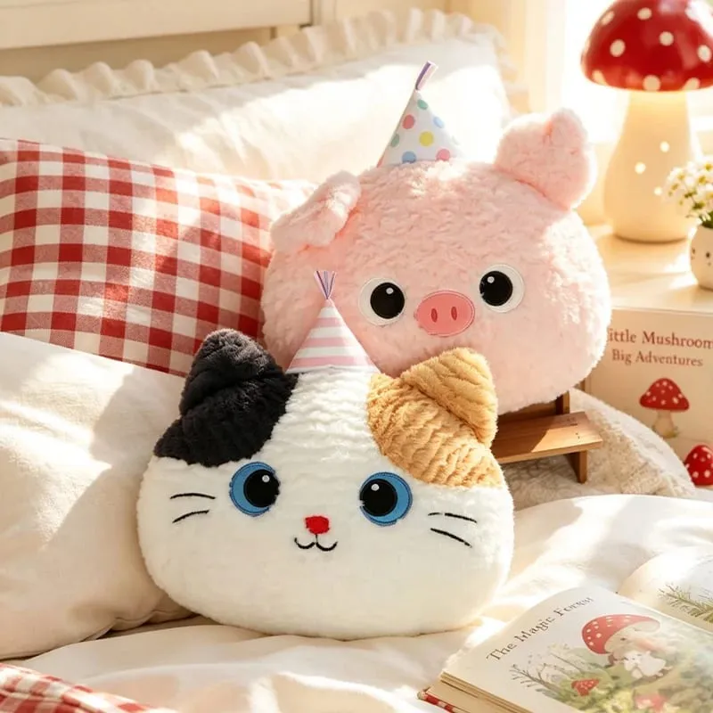 Cute Cartoon Animal Plush Pillow Soft Fluffy Pig Frog Cat Fox Sheep Kawaii Stuffed Cushion For Sofa Bedroom Home Decor Gift