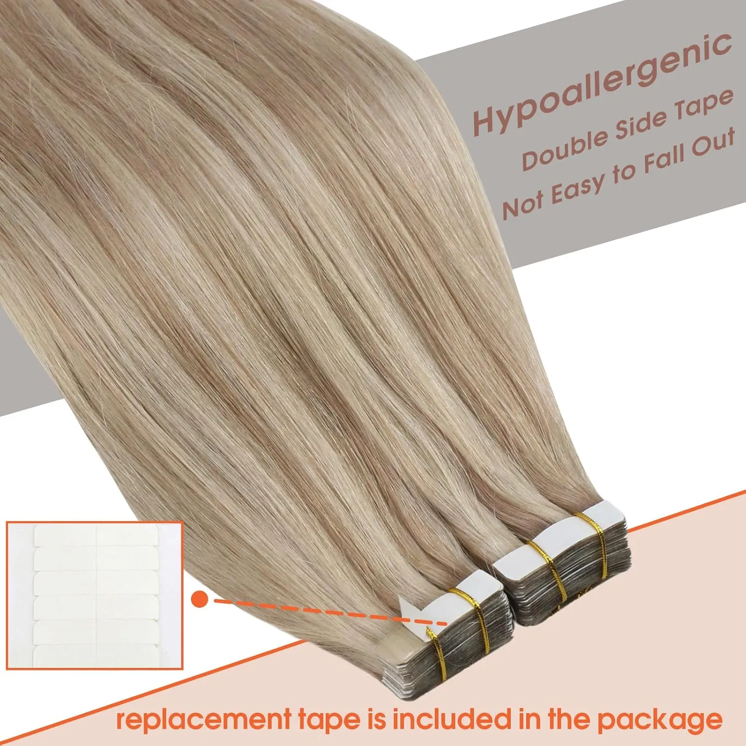 Tape in Hair Extensions Human Hair Highlight Color 18 Ash Blonde and 613 Light Blonde Hair Extensions Tape Ins 20pcs 50g