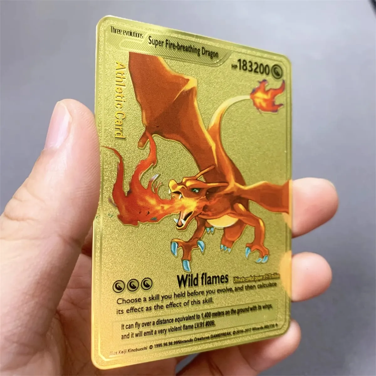 İngilizce Metal Pokemon Kartları DIY Arceus Mewtwo Charizard Pikachu Parlak Demir Pokémon GX Vmax EX Oyunu Çocuk Koleksiyonu Kart Oyuncak Hediye