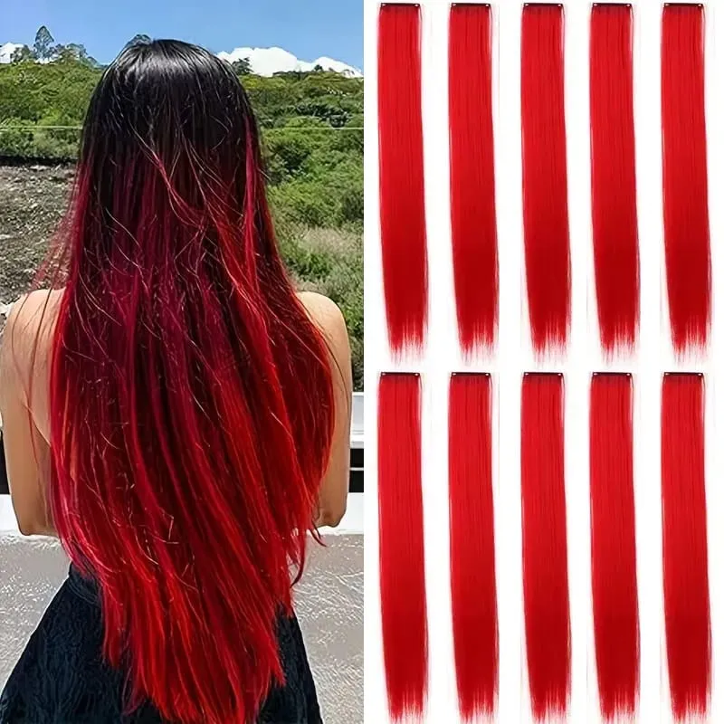 22Inch 10pcs Synthetic Colorful Long Straight Rainbow Colored Hair 10pcs Clip In Extensions for Women Daily Party Christmas — image 2
