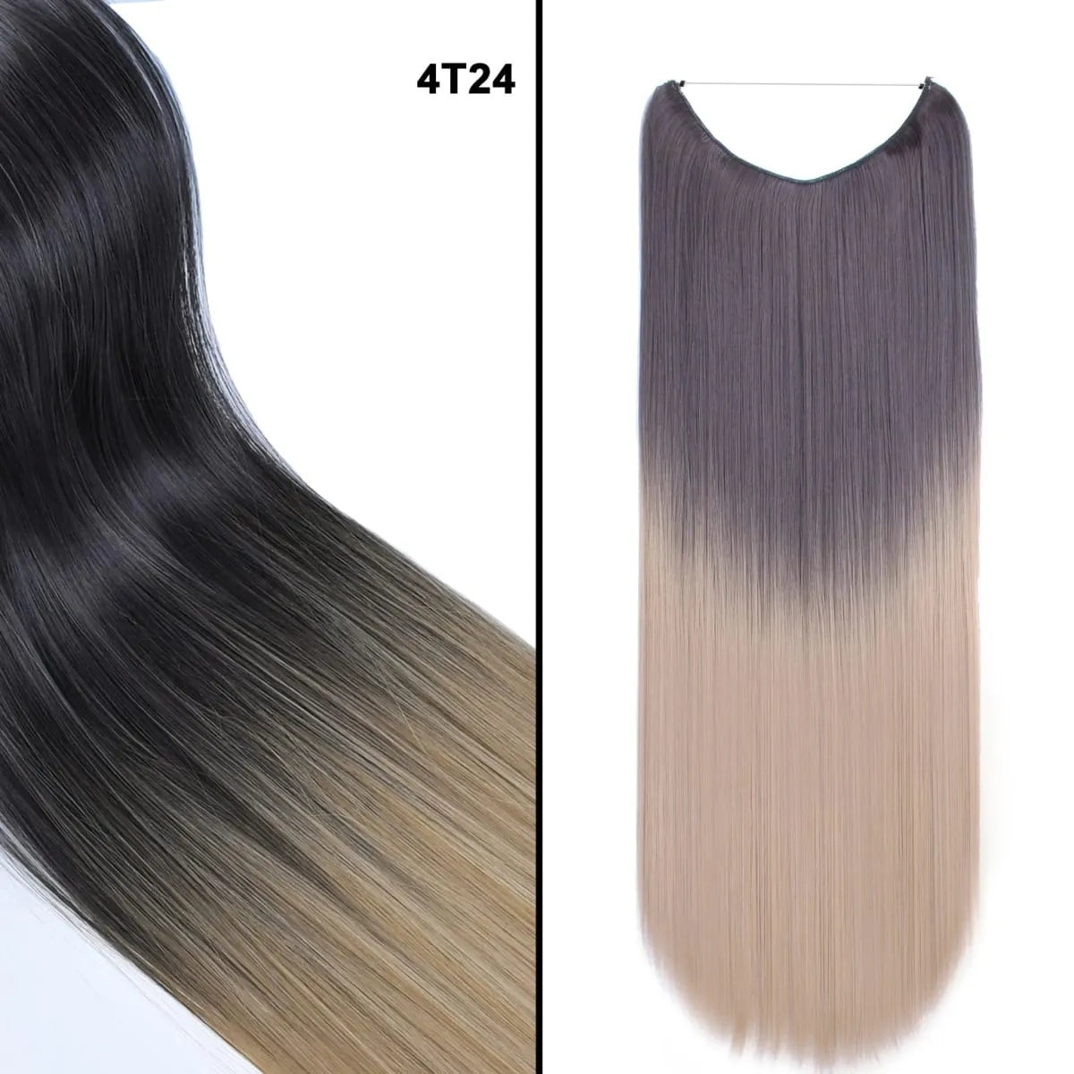 Jeedou Wavy Hair Extension Elasticity Invisible Wire Fish Line One Piece No Clips Synthetic Hairpieces Ombre Color For Ladies