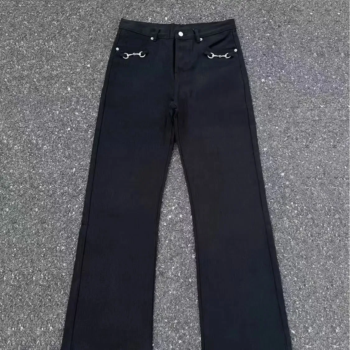 American-style retro button design washed jeans spring and autumn high-waist loose high-street wide-leg jeans for men and women