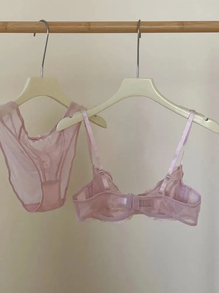 Set Pakaian Dalam Pelangsingan Renda Perancis Seksi Push Up Bra & Seluar Dalam Ringan Mewah Mewah Nipis Cincin Keluli YUQI Set Kawalan Perut Push Up Seksi — image 4