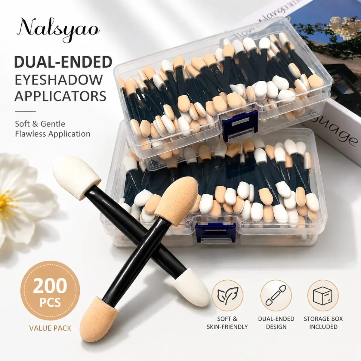 Applicator 50/100/200PCS Disposable Dual Sides Eye Shadow Sponge Applicators with Container Length Eyeshadow Brushes Makeup