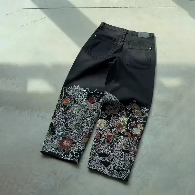 Y2K Baggy Jeans men vintage Embroidered high quality denim fabric American style jeans Gothic streetwear Hip Hop wide leg pants