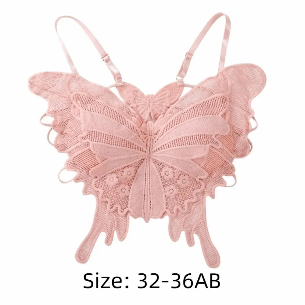 Fashion Backless Butterfly Bras Padded Slim Fit Lace Camisole Flower Korean Style Hollow-out Vest Tops Streetwear