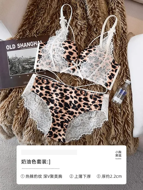 Ensemble de Lingerie Sexy en dentelle imprimé léopard pour femmes, sous-vêtements Push-Up sans fil, soutien latéral anti-affaissement, 32 à 38AB, tendance
