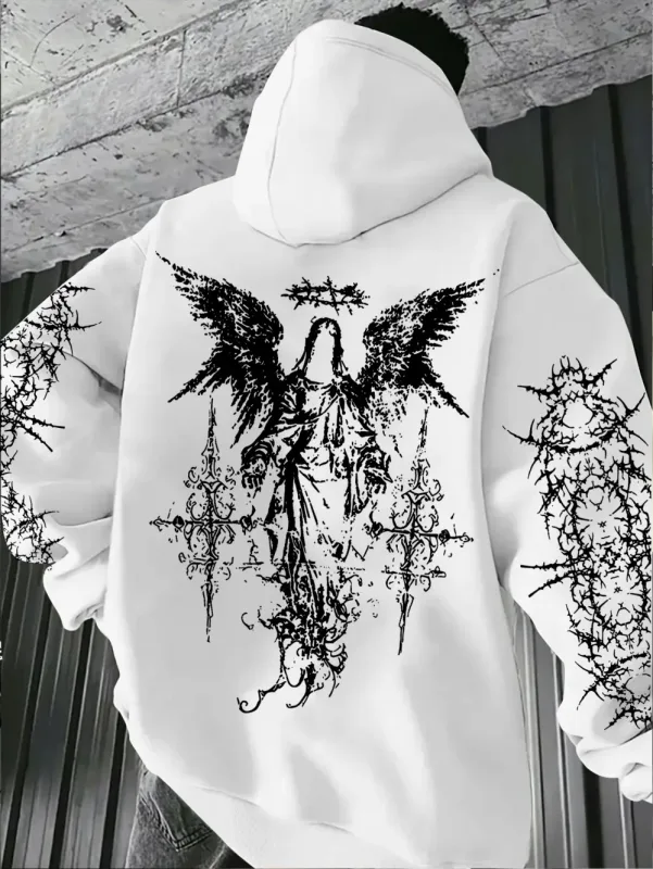 Gothic Style Angel Print Hoodies Men Women Outdoor Street Casual Sport Trend Hip-hop Couple Long-sleeve Autumn Winter Sweatshirt