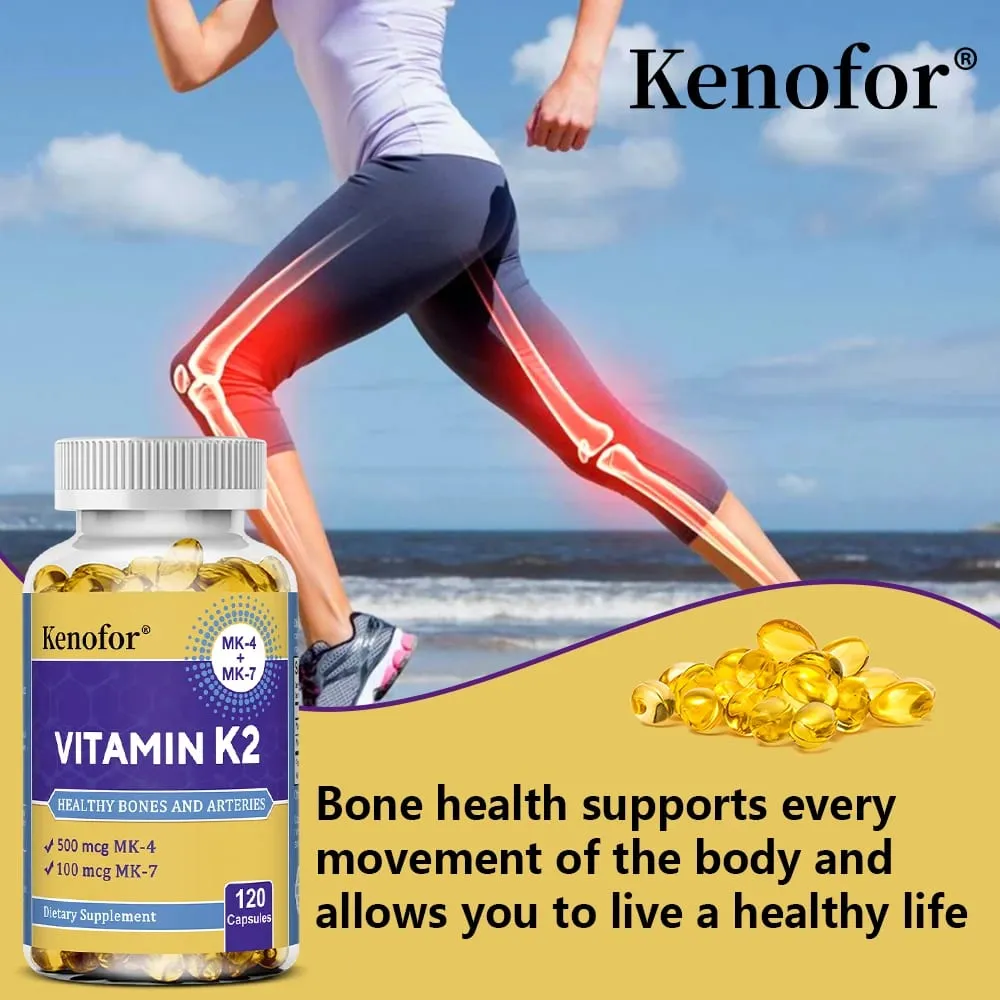 Vitamin K2 Capsules - MK-4 & MK-7 Support Calcium Metabolism Bone Teeth Joint & Cardiovascular Wellness Daily Immune Balance
