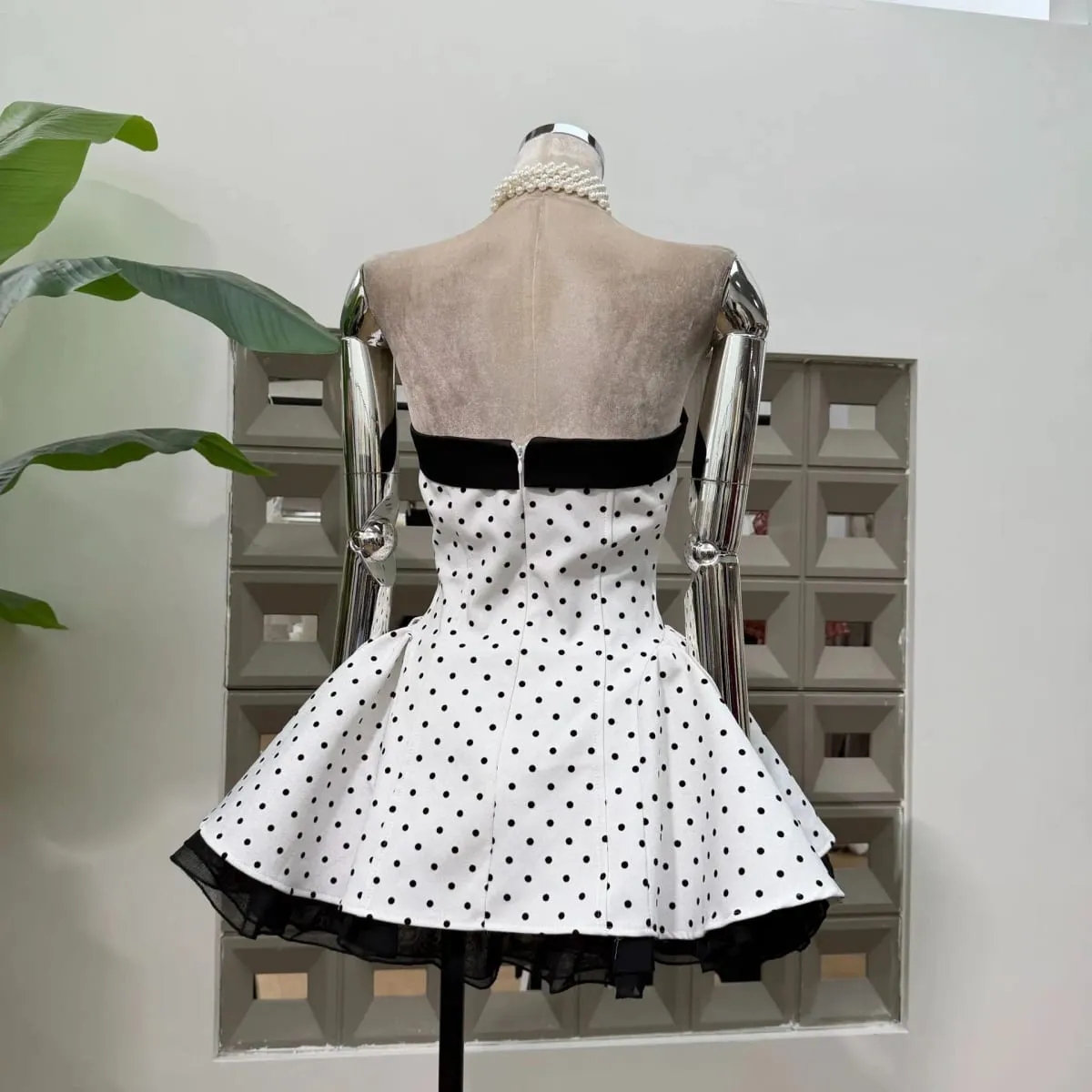 Women Sexy Strapless Backless Polka Dot Bow A Line Dress Party Birthday Evening Ball Gowns Nightclub Show Wear Fashion Vestido