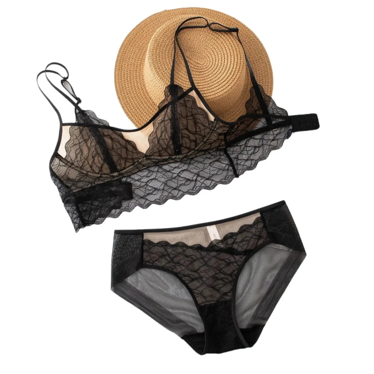 Sexy Silk Lingerie Set Women Push Up Lace Bralette Panty Set Pure Desire Swimsuit Beach Cover Up