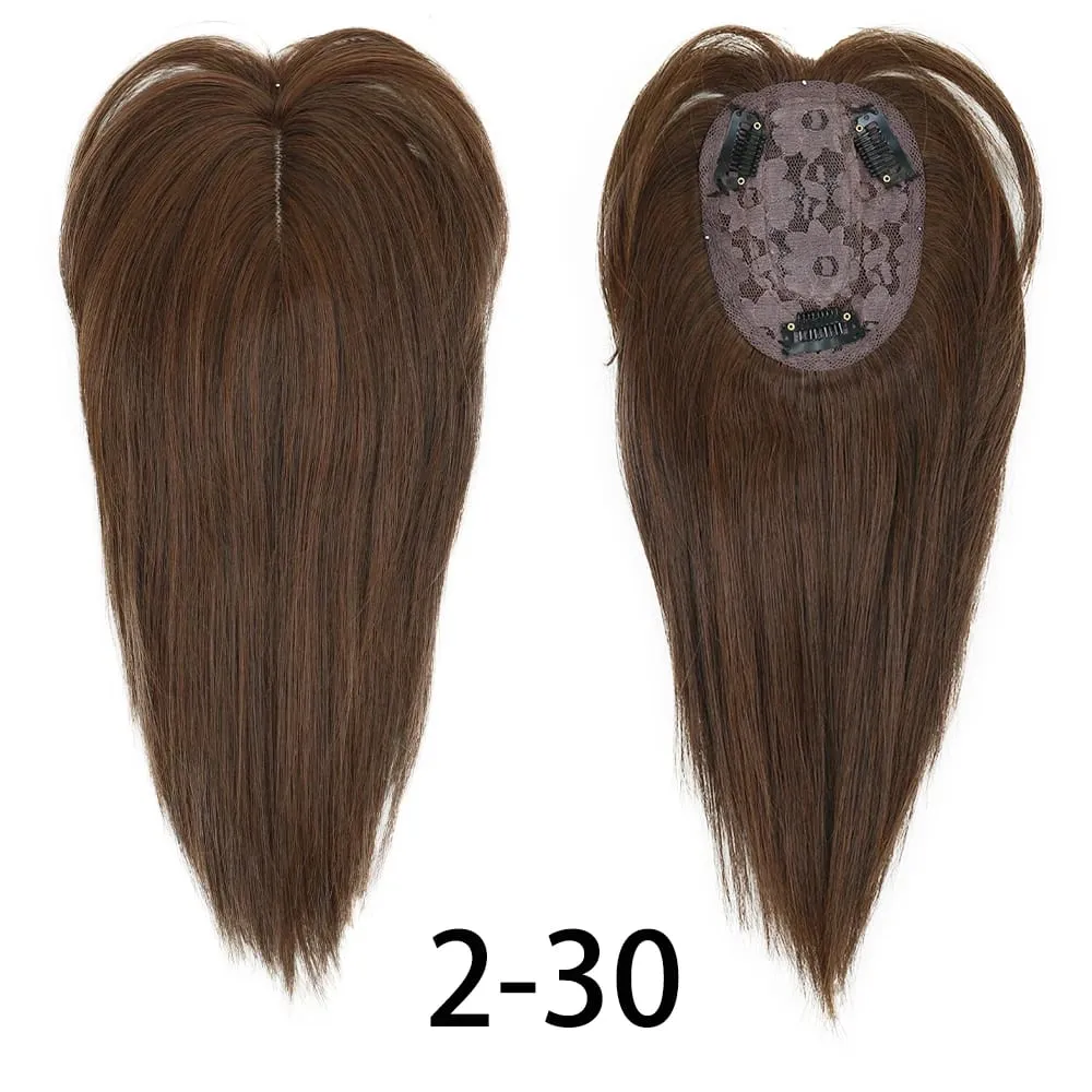 Long Straight Hair Toppers Clip Hair Extensions Synthetic Hair Topper Natural Black Brown 3-Clip with Bangs Fake Hairpiere