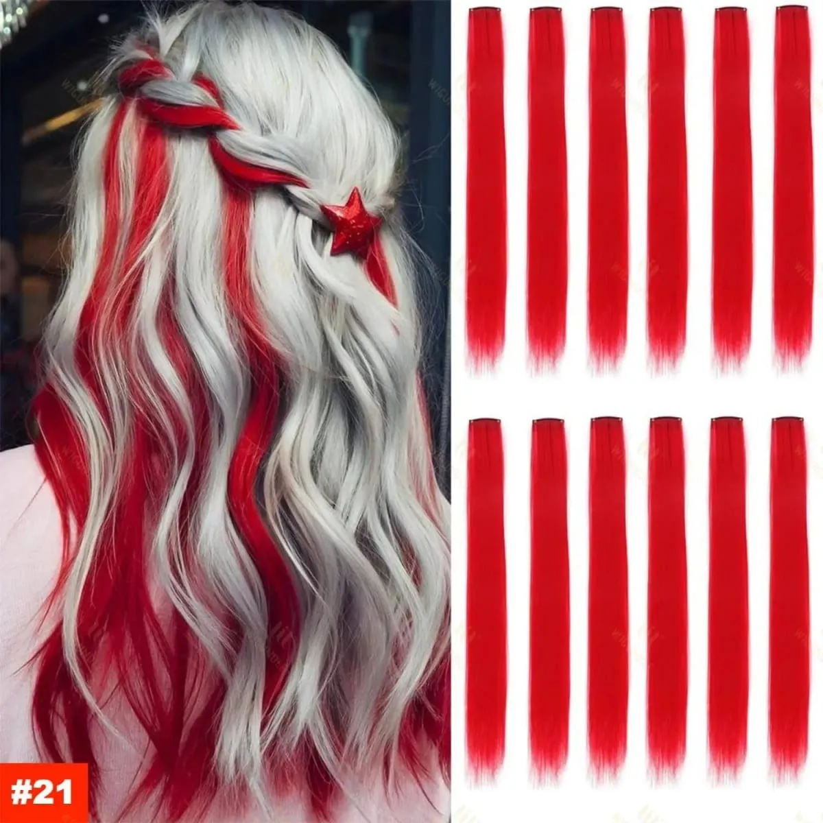1 5 11 Pçs/lote Grampo em Extensões de Cabelo Multi-Cores Destaques Cabelo Sintético 22 polegada Rainbow Hairpieces para Meninas Mulheres 2030 — image 16