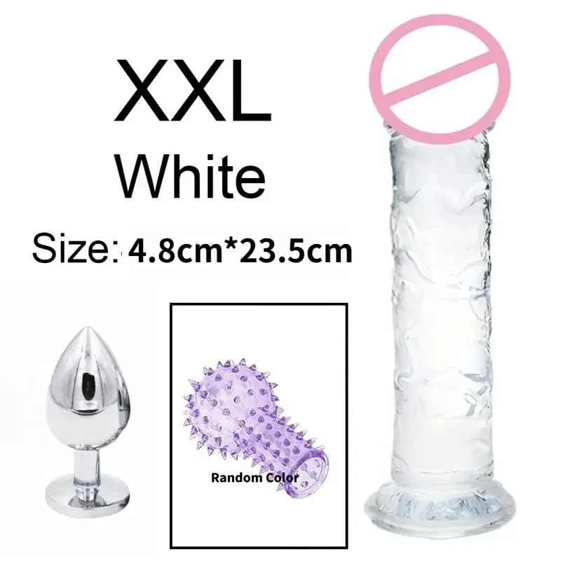 6 Sizes Realistic Dildos Adult Sex Toys For Man Women 18 Metal Anal Plug Clear Penis Butt Plug Anus Masturbation Stimulator Dick