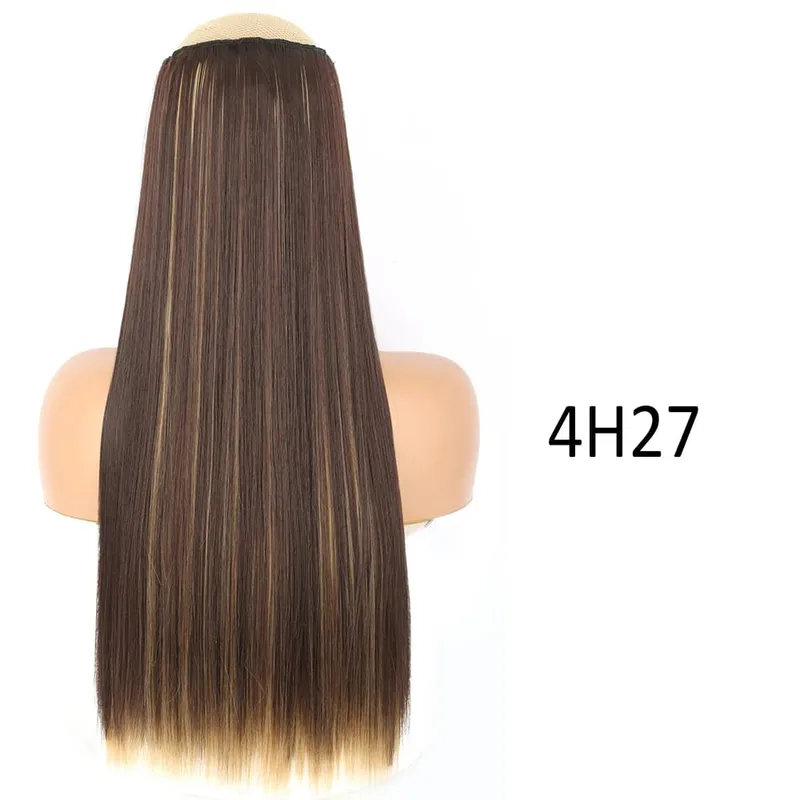 Synthetische 5 Clips in Haarverlängerungen, natürliche lange gewellte Frisuren, gefälschtes Haarteil, braun, schwarz, einteilig für Frauen