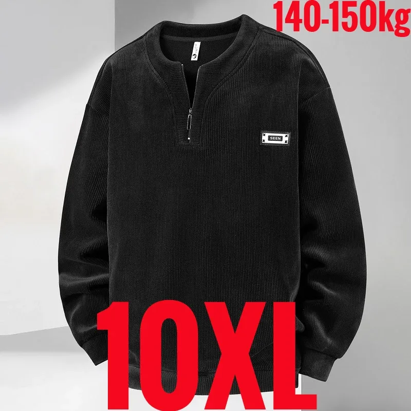 Extra Big Size Men's Sweatshirt Half Zip Pullover Corduroy Fleece Plus Large 6xl 7xl 8xl 9xl 10xl Autumn Winter Warm Casual Top